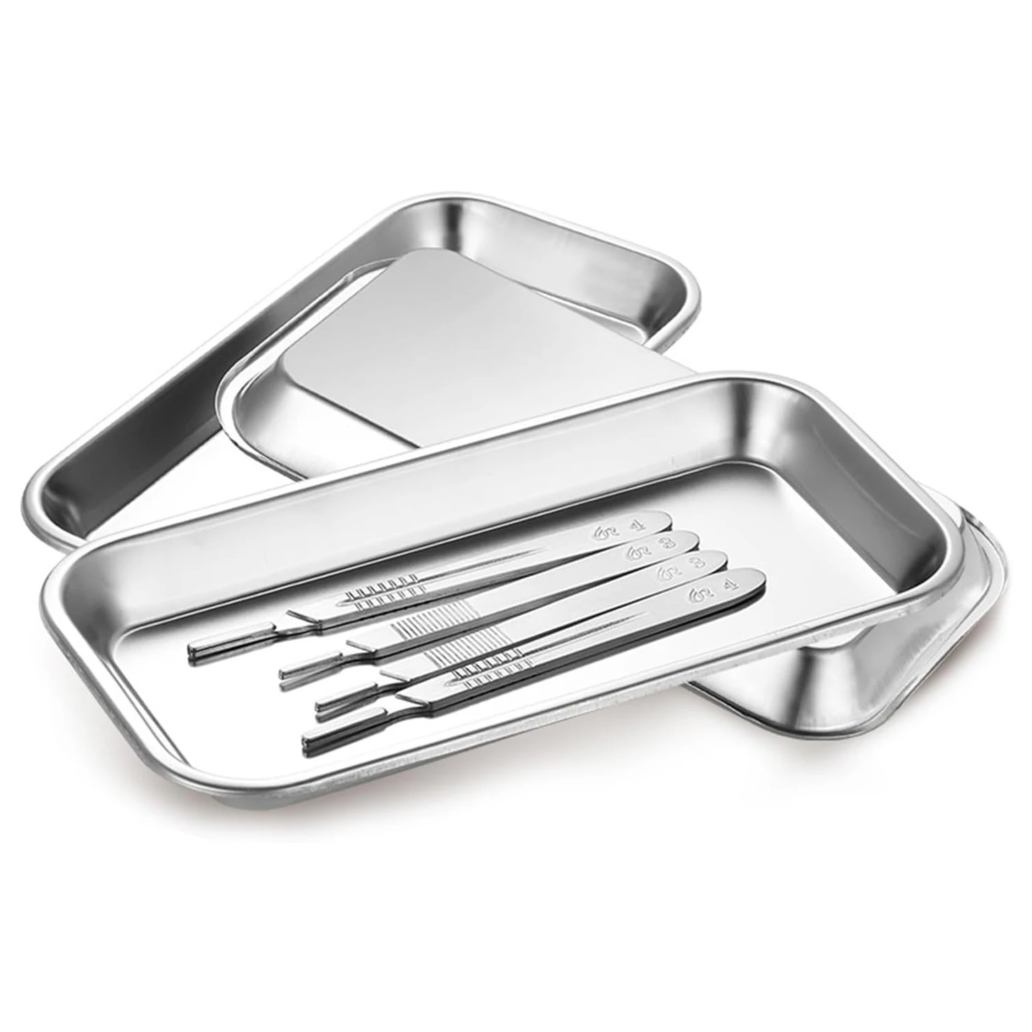 

3-пакетный серебряный декоративный поднос из нержавеющей стали, маникюрные хирургические инструменты, блюдо для размещения, туалетные подносы для ванной комнаты для комода