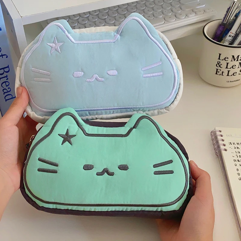 Bolsa para bolígrafos con forma de gato y estrella de dibujos animados, estuche para lápices Kawaii de gran capacidad para niño y niña, papelería multifuncional, suministros escolares, 1 ud.