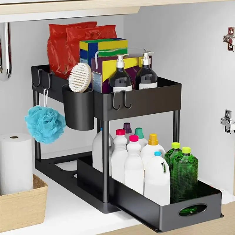 

Under Sink Bathroom Storage 2 Tier Pull Out Bathroom Storage Organizer Storage Shelf for Kitchen Bathroom Cabinet Pantry