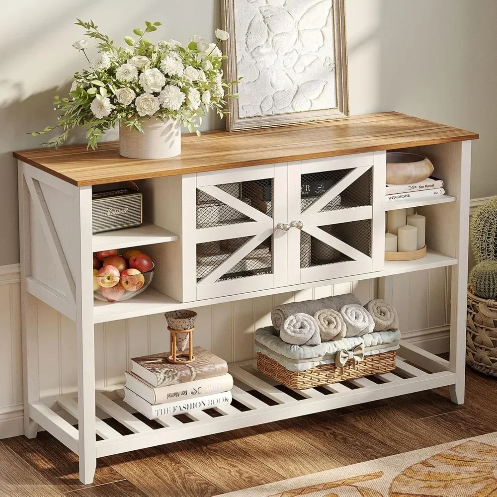 

Farmhouse Sofa Table with Adjustable Storage Shelf,Entryway Table with 2 Doors, Console Table for Entryway, Hallway,Living Room.