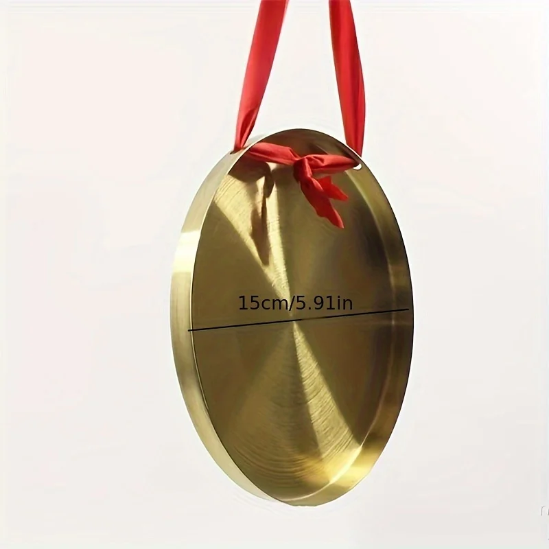 Brass Gong Set with Case - Traditional Percussion Instruments Handcrafted Copper Gongs with Striker and Red Ribbon Hanger