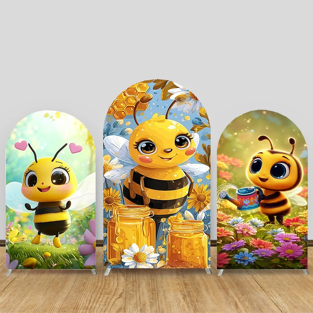 

Bee First Birthday Arch Backdrop Cover Party Decorations Kids Newborn Baby Shower Arched Wall Panels Banner Background 2-Sided