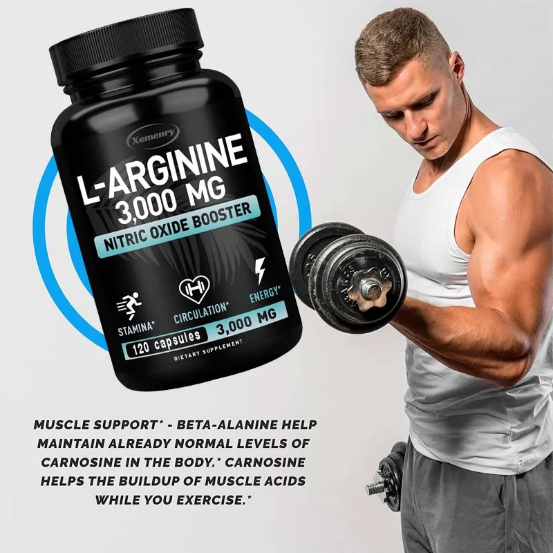 L-Arginine Capsules 3000mg - Nitric Oxide Boosters - for Supporting Muscle Growth, Vascular Function and Energy