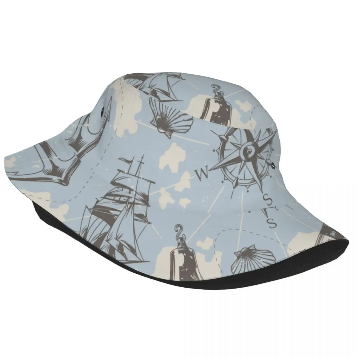 Bucket Hat Fisherman Cap Gorras Summer Vintage Nautical With Swordfish Ship Wheel Anchor Lighthouse Seashell Compass