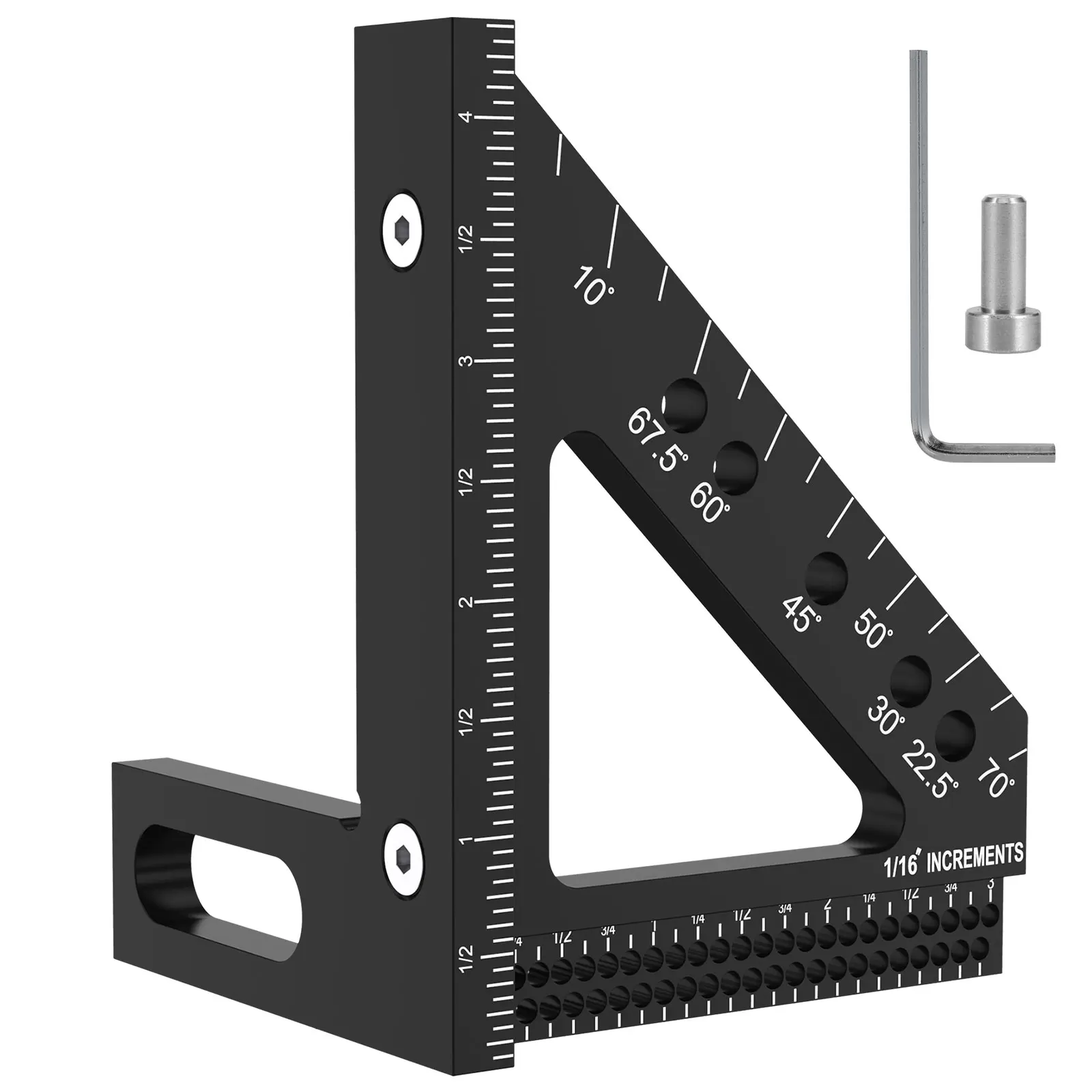 3D Multi-Angle Measuring Ruler Aluminum Alloy Imperial Woodworking Square Ruler Precise 1/16 Increment Hole Positioning Scribing