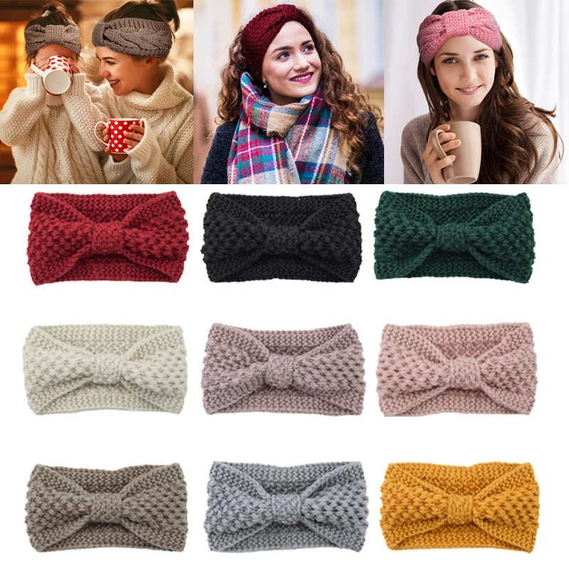 Soild Color Knitted Headbands Winter Ear Warmers Twisted Elastic Turban Women Girls Hairbands Plush Knit Headscarf Headwear