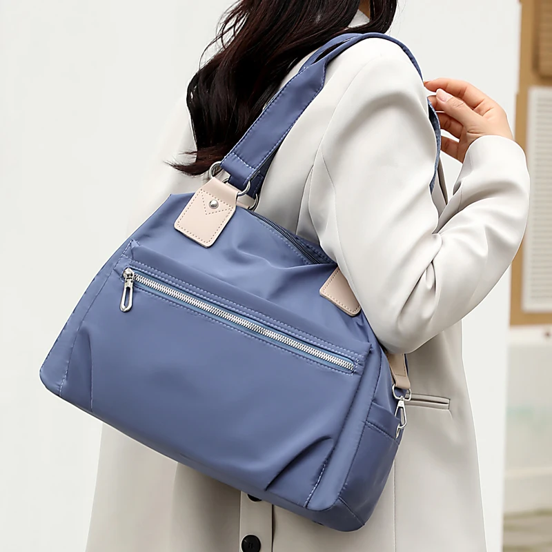 

Fashion High Quality Women Light Shopping Totes Solid Color Shoulder Bag Ladies Nylon Waterproof Handbag and Purses Sac A Main