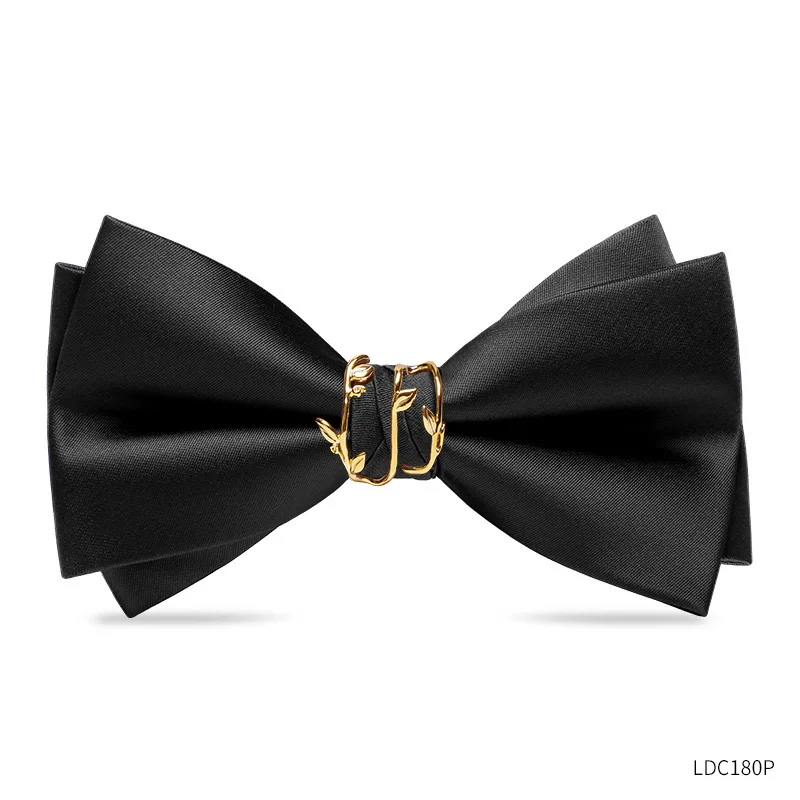 High Quality Wine Red and Black Tie Men's Shirt Accessories Wedding Banquet Fashionable Gold Decoration double Layered Bow Tie