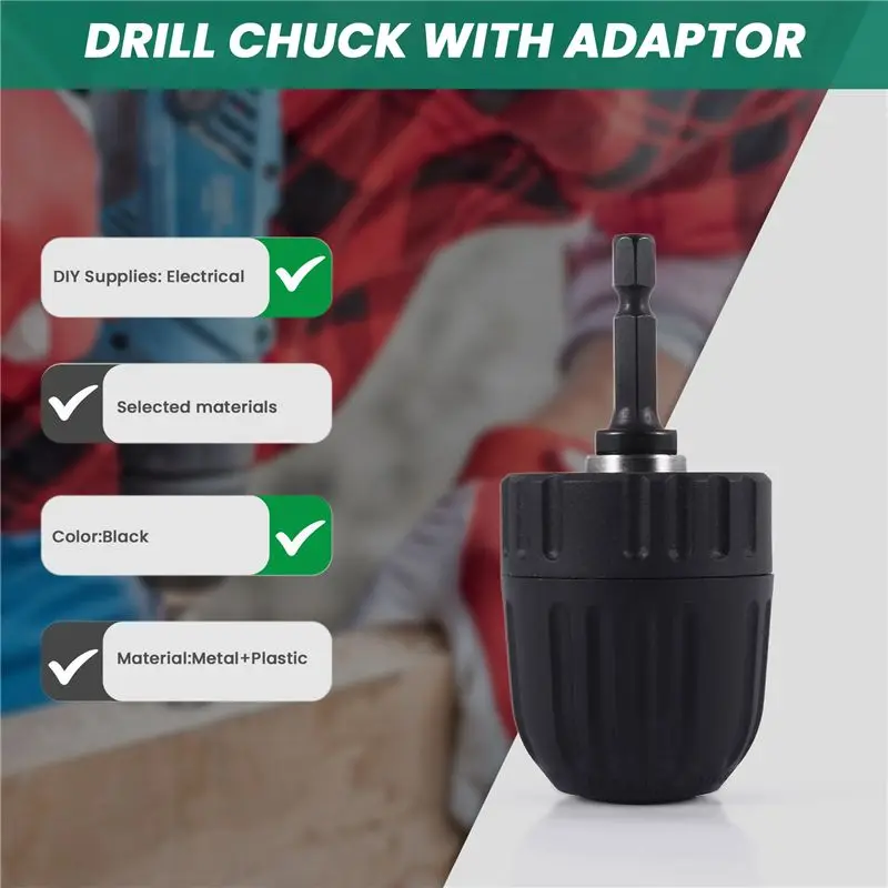 AWAH Keyless Drill Chuck Converter 3/8 Inch 24UNF + 1/4 Inch Hex Shank SDS Adaptor 0.8-10Mm
