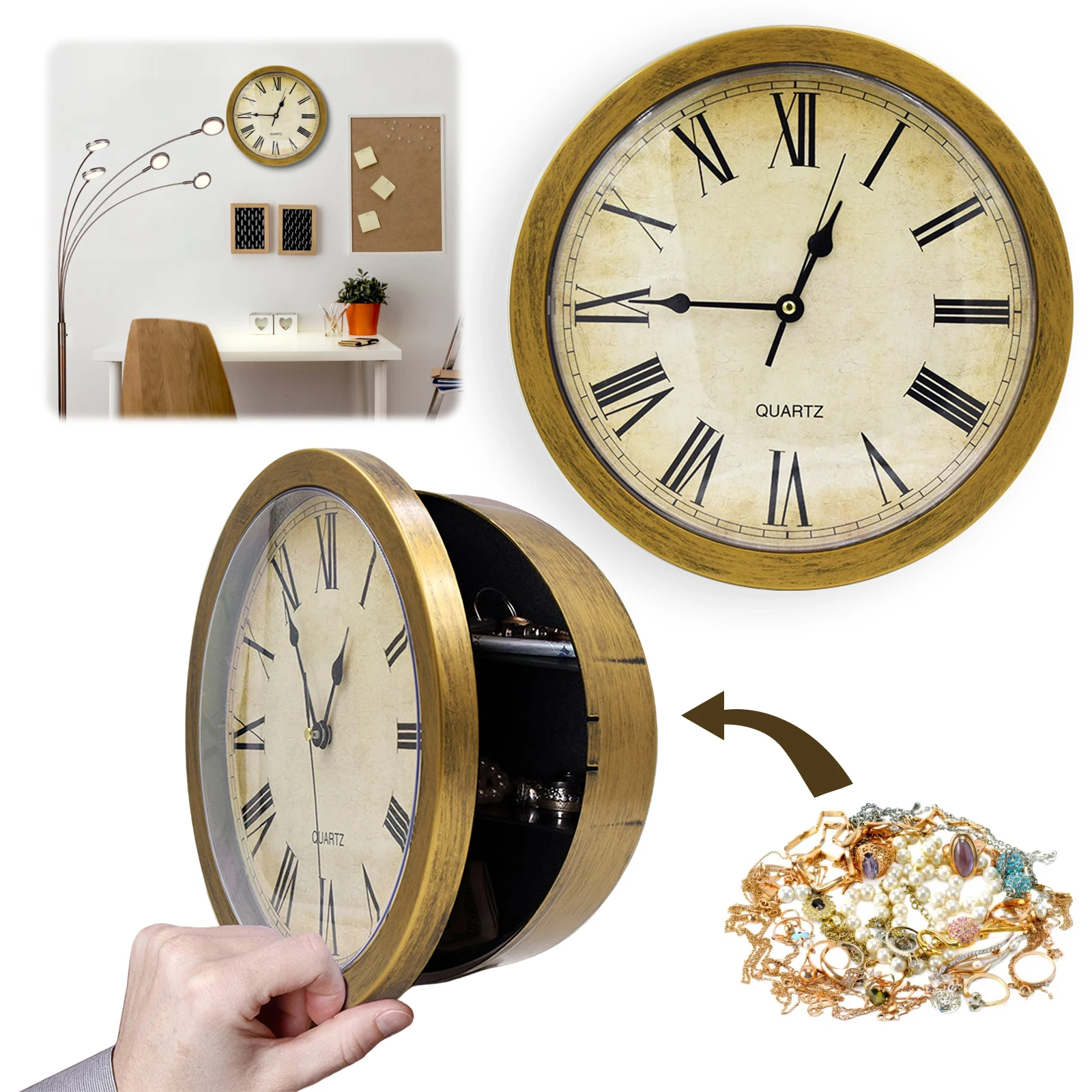 

Wall Clock with Hidden Safe 10-Inch Plastic Secret Safe Wall Clock Vintage Decor Clock Diversion Safe for Living Room Decor