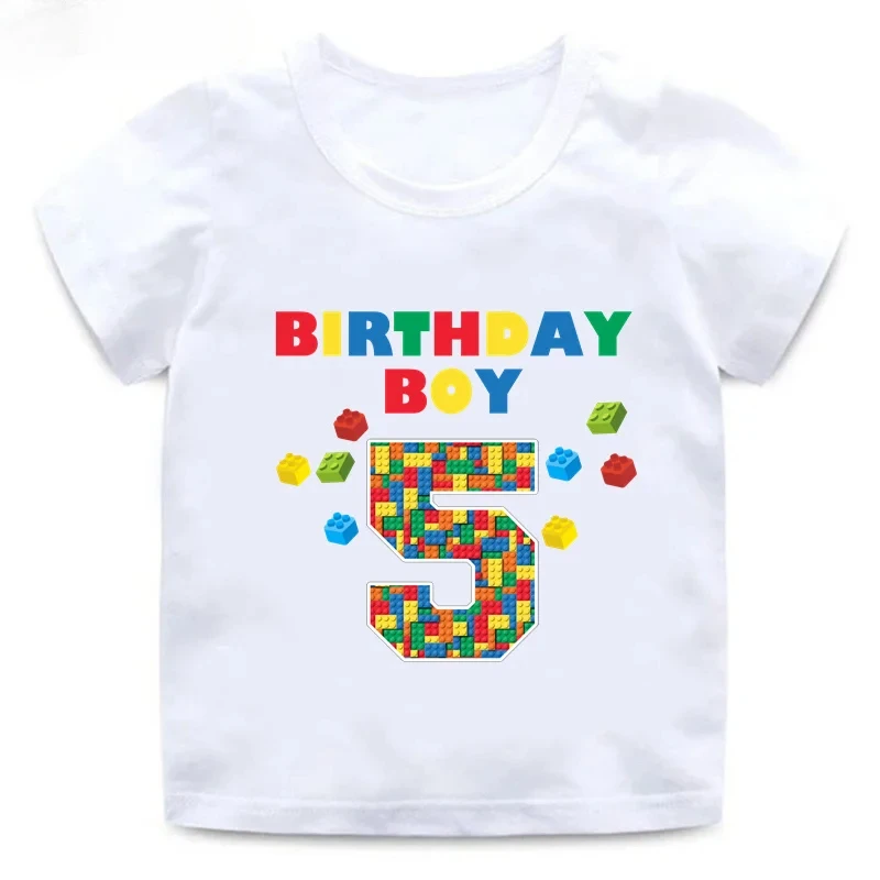 ماستر منشئ كتل بناء طباعة مضحك الأولاد الملابس 1 2 3 4 5 6 7 8 9 سنوات عيد ميلاد سعيد الاطفال تي شيرت طفل الفتيات تي شيرت