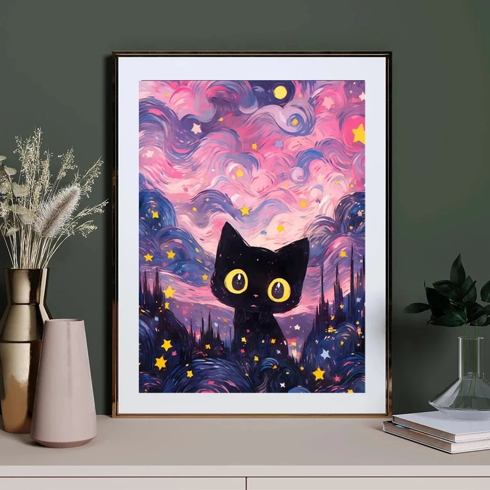 AB Diamond Mosaic 5D DIY 90 colors Diamond Painting Cross Stitch Kit Starry Sky and Black Cat Rhinestone Embroidery Home Decor