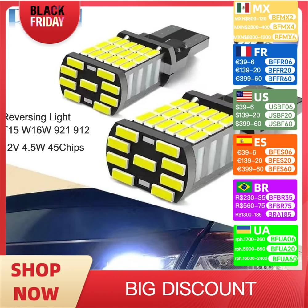 10PCS Turn Signal Lamp T15 W16W 921 912 T16 T10 902 LED Bulbs High Power 45 SMD 4014 Replace for Car Reversing Light White