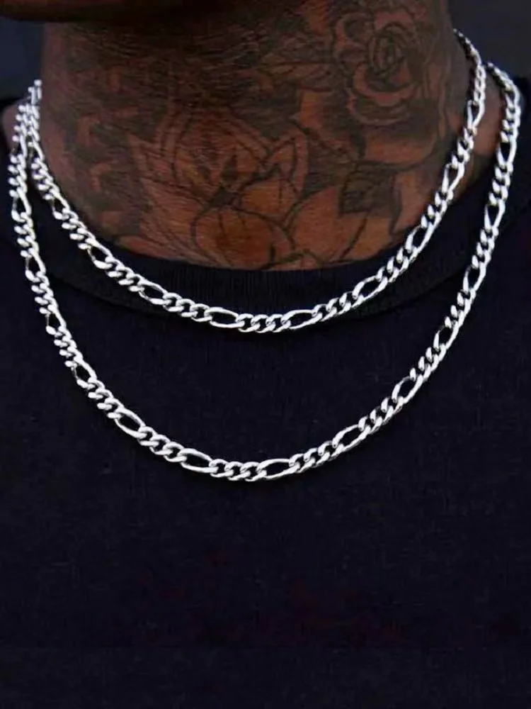 5 mm Edelstahl Figaro-Kettenhalskette für Männer, silberfarben, einfache Kettenhalskette für Frauen, Hip-Hop-Schmuck, Party-Accessoires – Detail 6