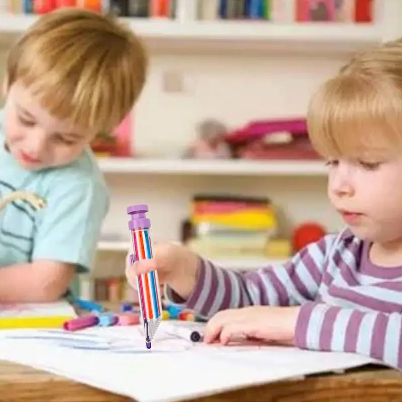 Crayón giratorio multicolor 8 en 1 para niños, lápiz de dibujo y escritura multiusos, clase de arte para estudiantes