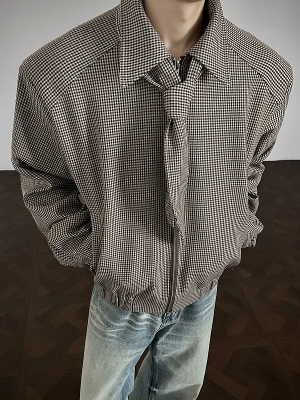 

Мужская винтажная куртка TANGZ Studio в клетку с широким отложным воротником, узором «птичий глаз», из полиэфирного волокна, молодежная модная осенняя верхняя одежда