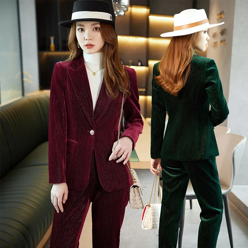 

Pleuche Suit Coat Women's Fall Winter Fashion Western Style Small Work Clothes Business Wear Wine Red Suit