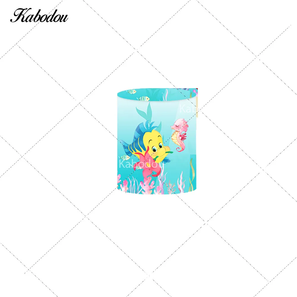 Little Mermaid Circle Photo Backdrop Girls Birthday Baby Shower Disney Princess Round Photography Background Cylinder Covers