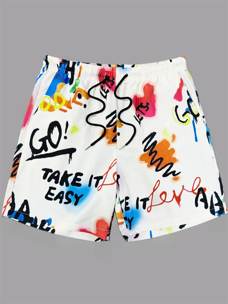 

Лето 2025 г., новые мужские спортивные шорты в стиле граффити, свободные удобные и дышащие тканевые шорты высокого качества, повседневные спортивные шорты