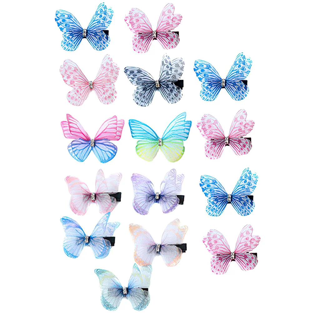 15 Pcs Tulle Butterfly Hair Clip Barrettes for Women Temperament Butterflies Kids Clips Girls