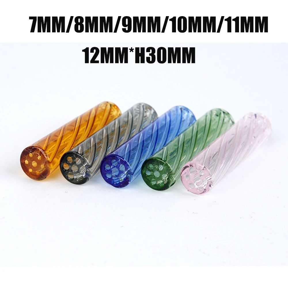 5Pcs 7mm 8mm 9mm 10mm 12mm H30mm Mini Glass Cigaret Pipe Filter Tips Round Mouth for Dry Herb Tobacco Rolling Drip With 7 Holes