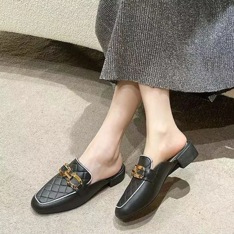 Women Toe Cap Half Slippers Summer Soft Women Covered Toe Luxury Slippers Comfortable New Designer Square Fashion Rome