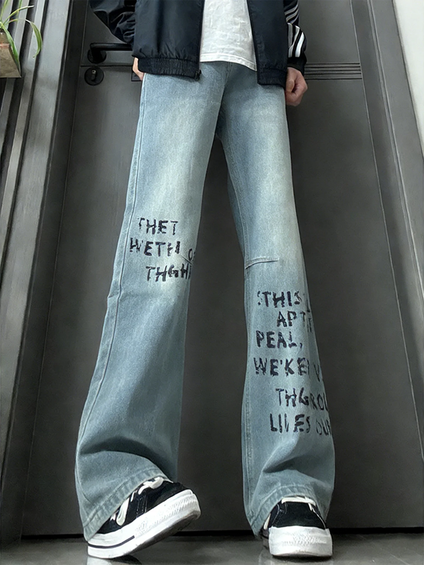 

American Sle Bell Bot Jeans Men High Street Straight Leg Slimming Long Leg Effectiven Microphone Knife Pants