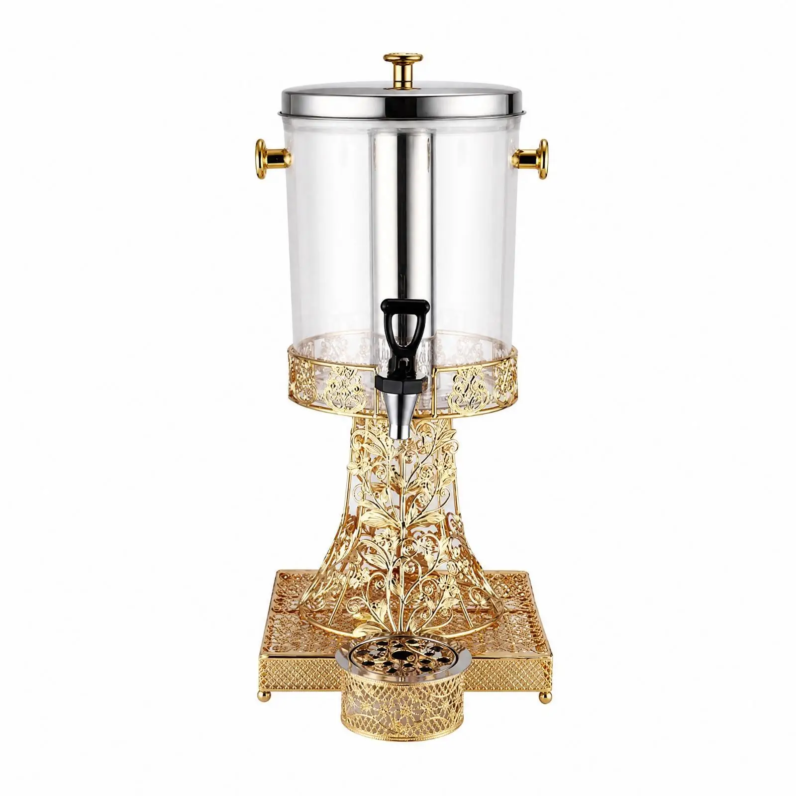 8 L Beverage Dispenser with Cooling Column Decorative Cylindrical Drink Dispenser with Drip Tray Transparent for Caterers,