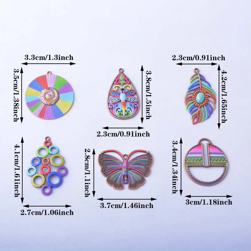 6pcs Bohemia Zinc Alloy Feather Earrings Pendant  Feathers Dragonflies Girl's Charms Bohemian DIY Women's  Jewelry Making