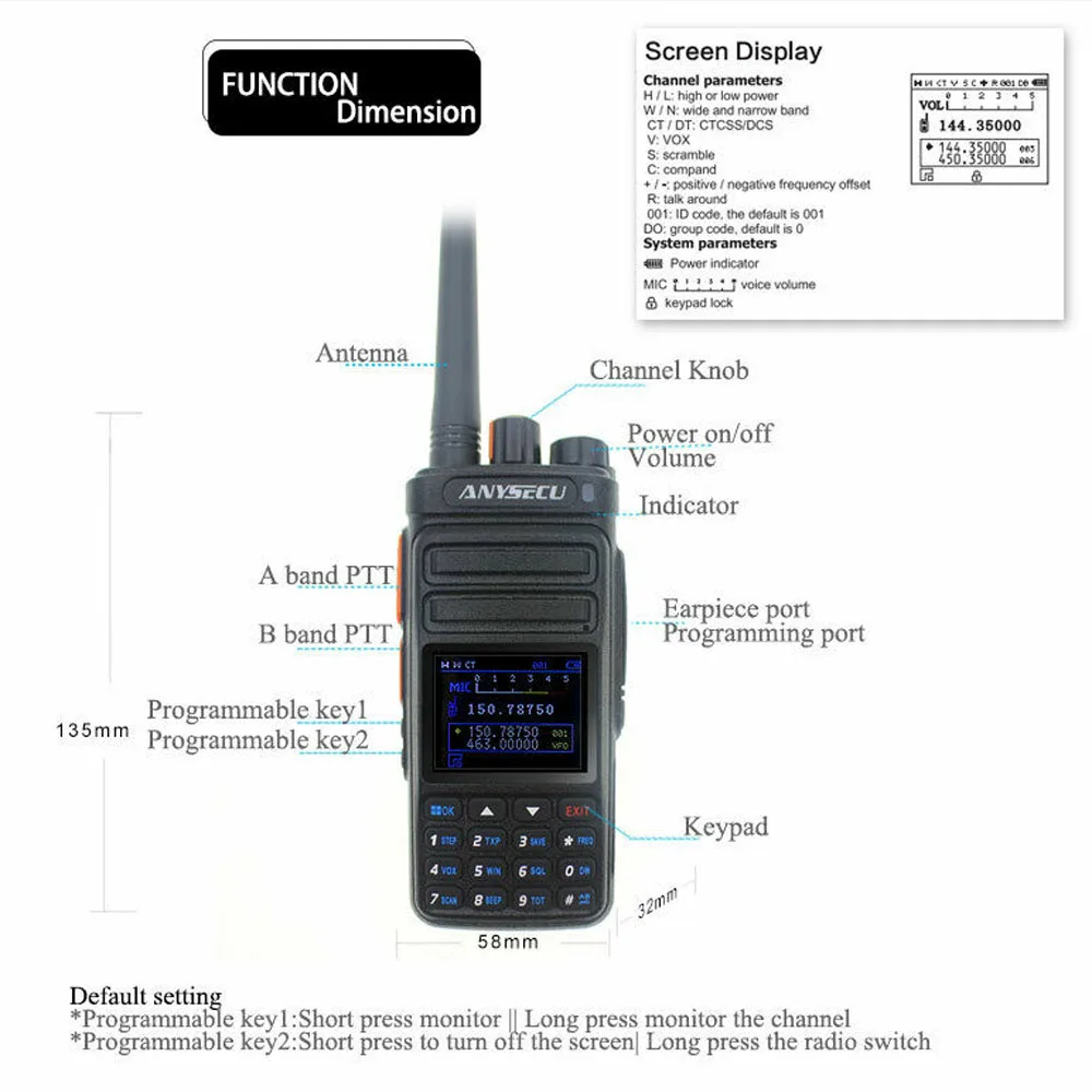 ANYSECU UVF9plus 10W UHF VHF Two Way Radio with Frequency Counter Function 6800mAh Dual Band Dual Standby Walkie Talkie