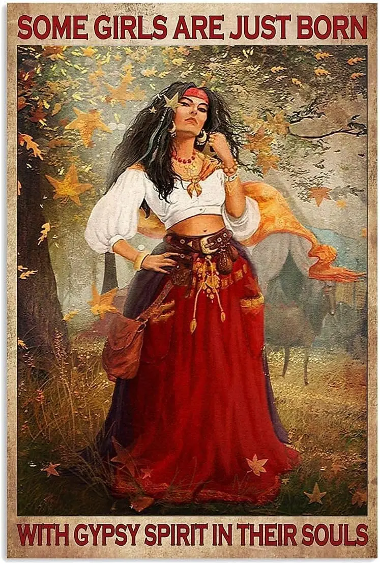 Metal Tin Sign Retro Wall Decor Gypsy Girl Poster,Some Girls are Born with A Gypsy Soul,Tin Sign Poster Vintage Metal Signs for