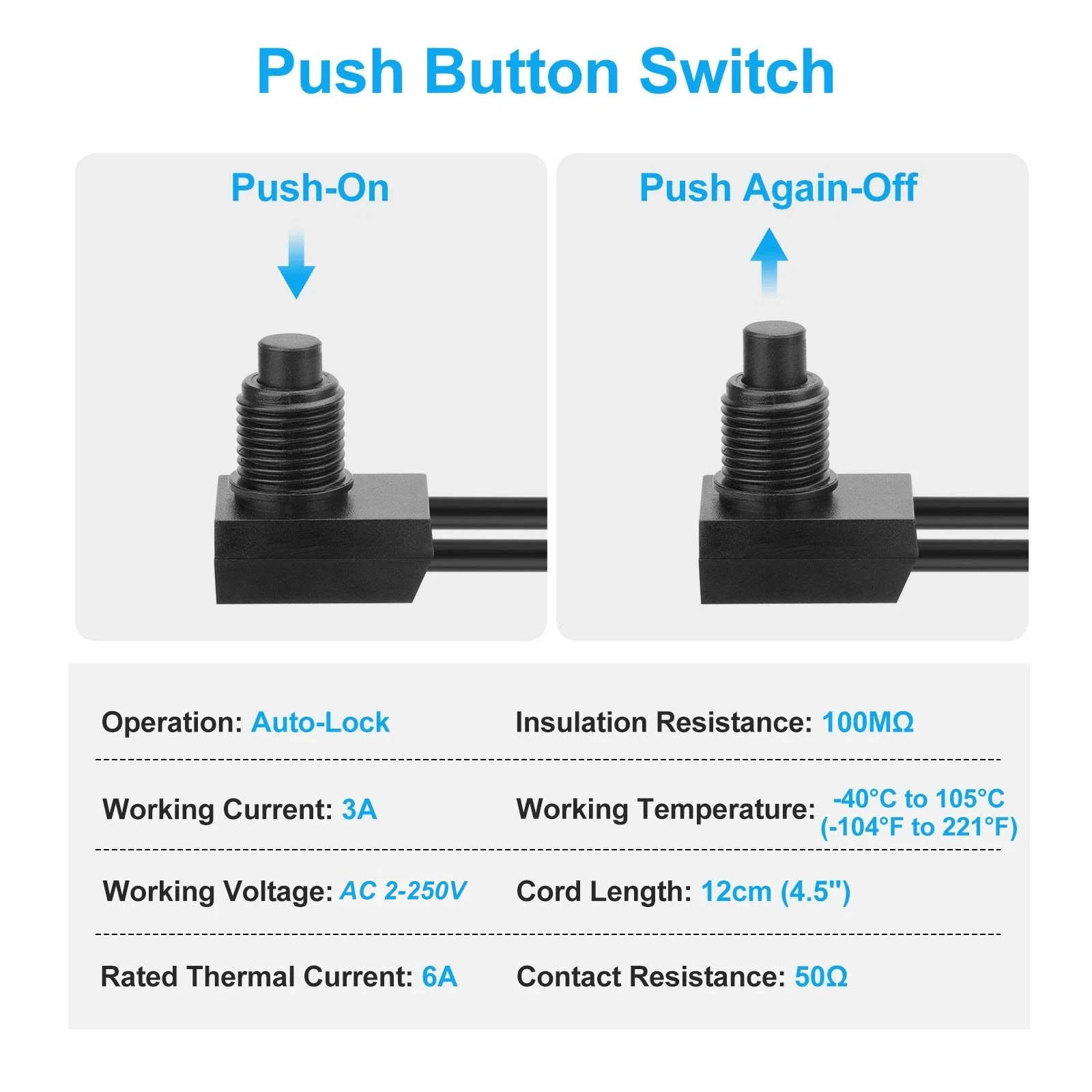 10pcs Waterproof Push Button Switch SPST AC 2-250V 3A IP67 ON/Off Momentary Switch For LED Light Motorcycle Part