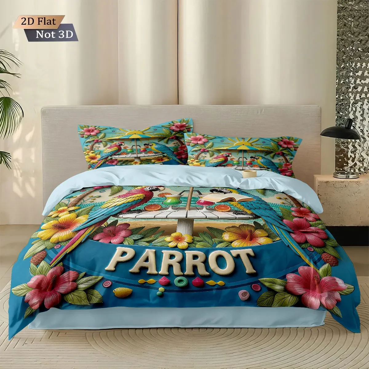 

3pcs Colorful P-Parrot Bedding Set Animal World 3D Printed Coreless Multi Size Bedroom Christmas Decoration Machine Washable