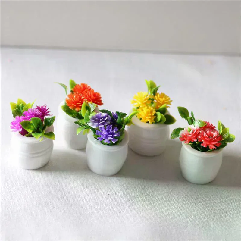 3pc Random 1:12 Dollhouse Miniature Green Plant in Pot Simulation Potted Plants For Kids Creative Play