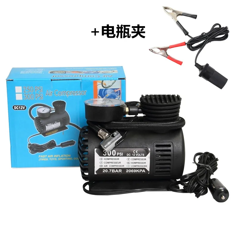 12V Electric Tire Inflator Pump Mini Air Compressor 300 PSI Car Motorcycle Inflatable Pump