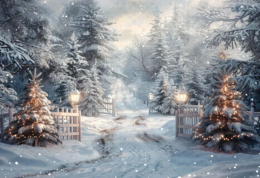Mehofond Photography Background Winter Christmas Forest Fence Snowy Xmas Tree Kids Family Portrait Decor Backdrop Photo Studio
