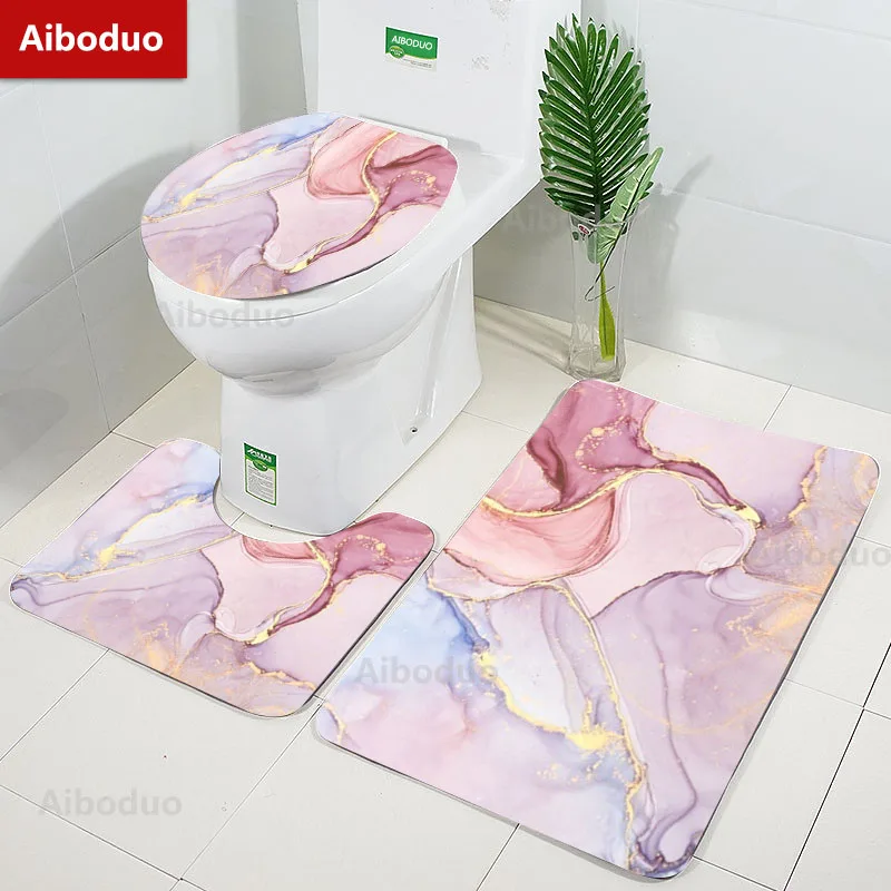 

Cute Pink Mable Texture Pattern Bathroom 3Pcs/set Mats Home Flannel Decorations Accessories Floor Rug Toilet Cover 40*60/50*80CM