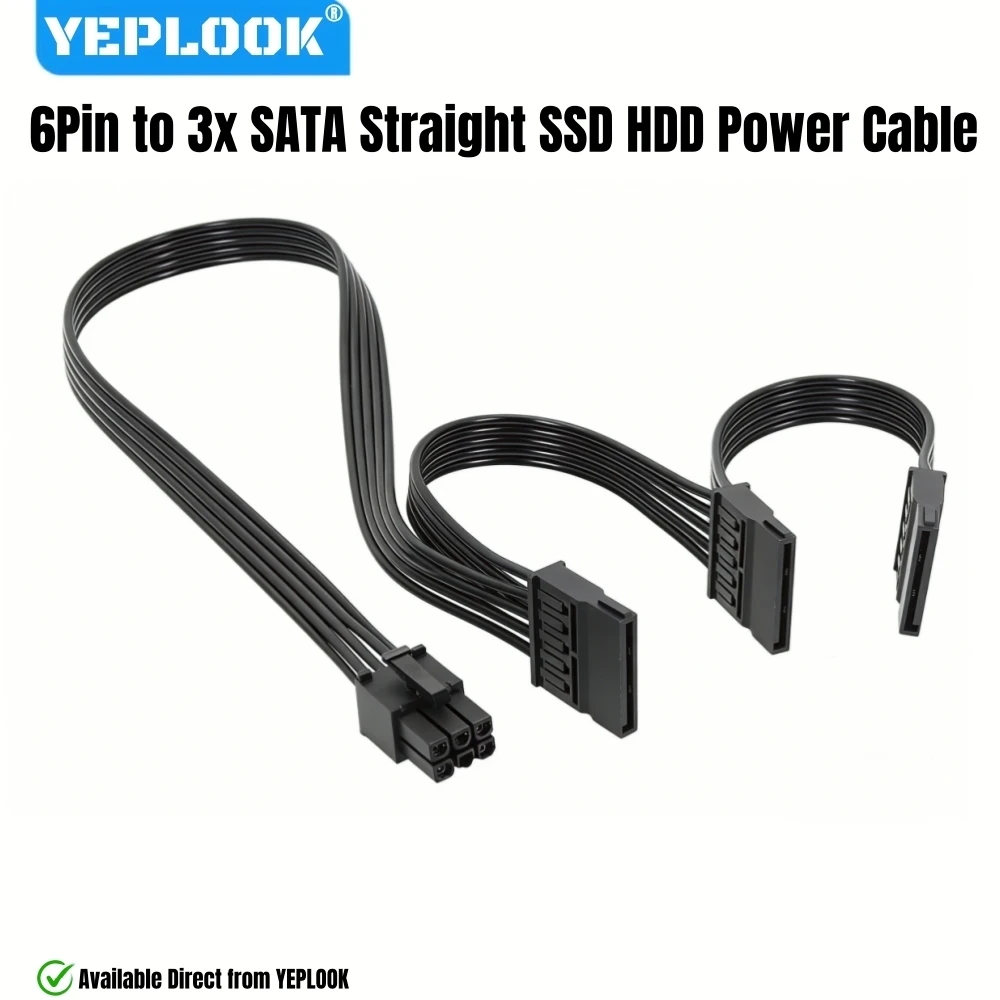 

Кабель питания 6Pin на 3x SATA Straight для SSD/HDD для модульных блоков питания Corsair CX850M, CX750M, CX650M, CX600M, CX550M, CX500M, CX450M, CX430M