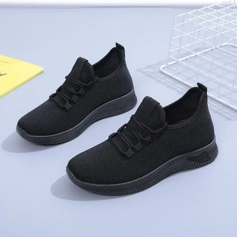 New Solid Casual Low Heel Lace-up Mesh Sneakers for Women 2024 Hot Sale Summer Rubber Ladies Shoes  Women\'s Vulcanize Shoes