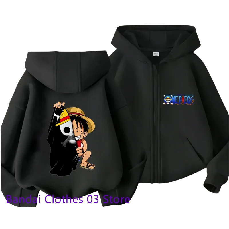 Hot Anime One Piece Kids Zipper Hoodie Cartoon Luffy Print Autumn/Winter Long-sleeved Sweatshirt Boys And Girl Casual Jacket Top