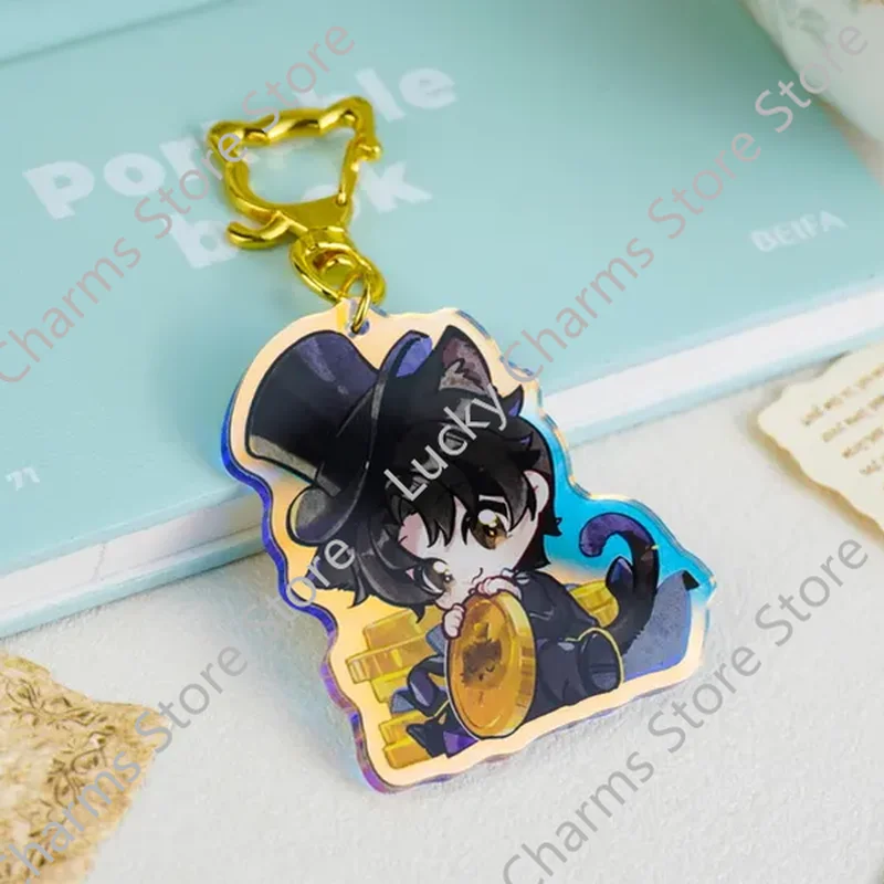 Q‑Version Anime Boy Acrylic Keychain Laser Holographic Effect Gold Buckle Bag Charm Coin Character Pendant Decor Accessory