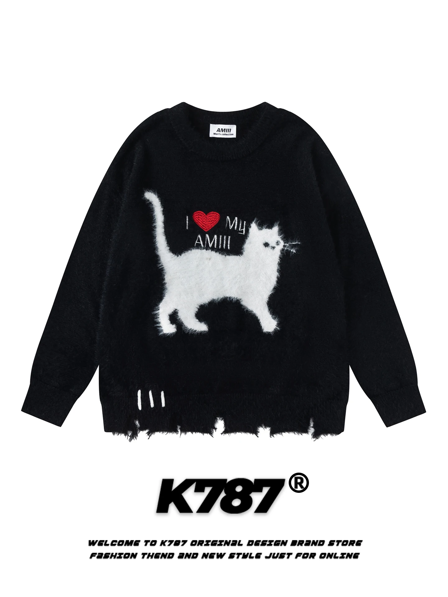 

Винтажный американский уличный свитер из искусственного меха с вязаным узором в виде сердец и отверстиями, повседневная верхняя одежда для мужчин и женщин