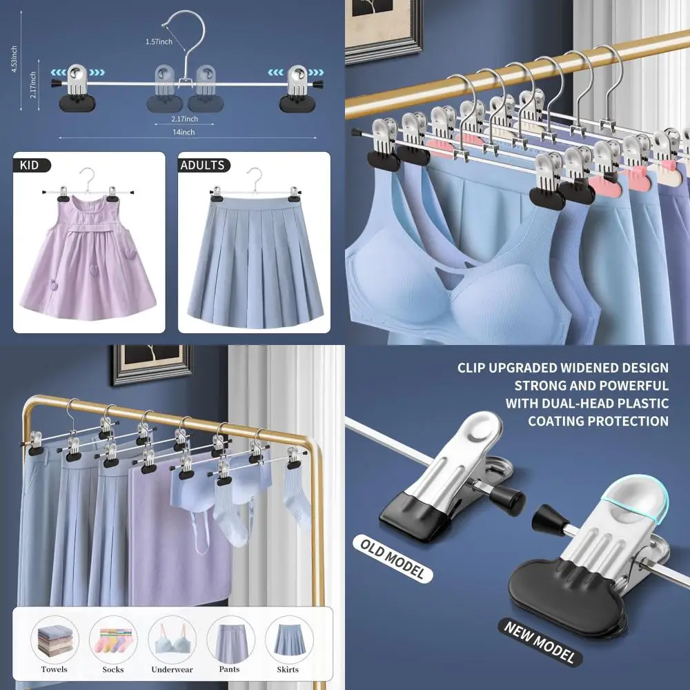 

Упаковка из 50 регулируемых нескользящих вешалок для женских брюк, юбок, джинсов и шорт — прочный компактный черный цвет