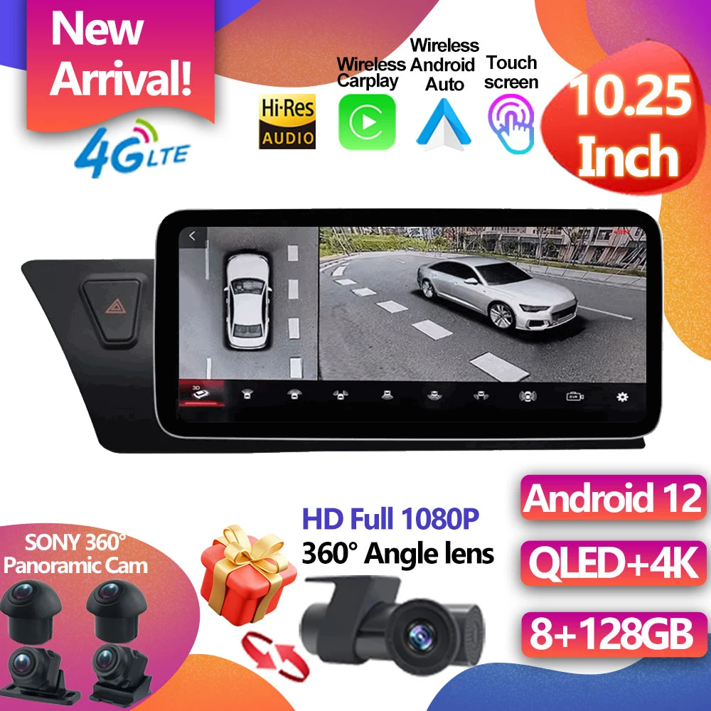 

For Audi A4 B8 A5 2009-2017 Android 12 System Car Screen Player GPS Navi Multimedia Stereo 8+128GB RAM WIFI Google Carplay