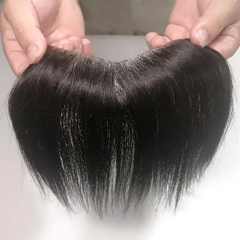 Men's 100% Human Hair Topper Piece - V-Loop Front PU  Base 6