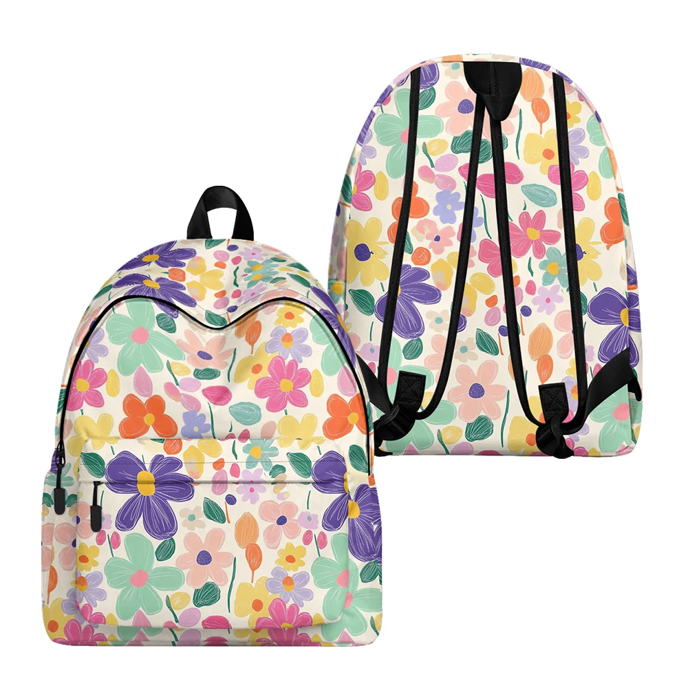 Hand-drawn Floral Printed Backpack Pencil Bags Adjustable Straps Lightweight Durable School Bag Travel Daypack for Teens Sets