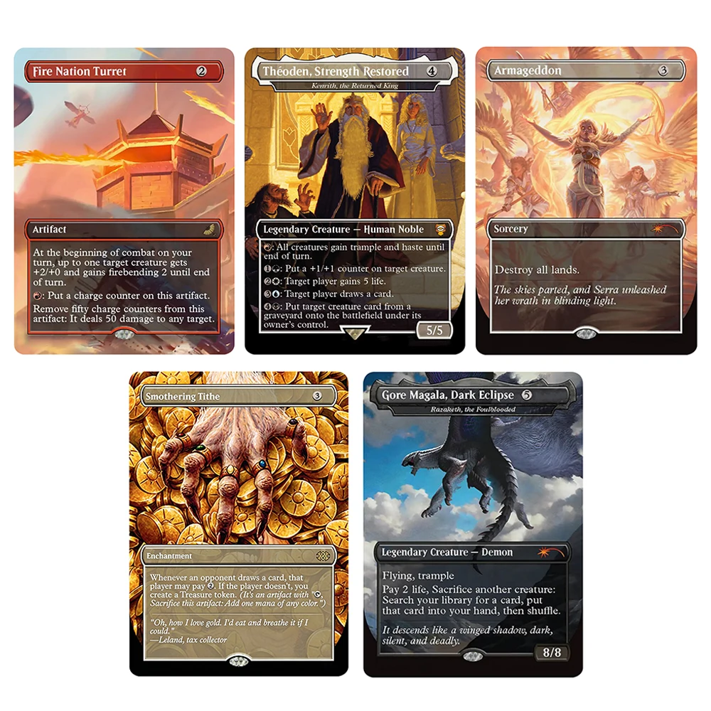 Tarjetas Coleccionables de Juego Mágico TCG Raras: Nación de Fuego, Turret Smothering, Tithe Gore Magala, Dark Eclipse, Armageddon, Theoden Strength
