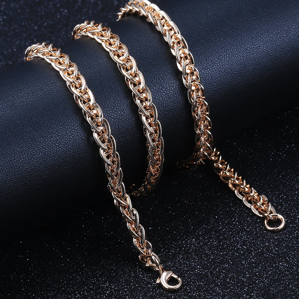 Unique 6mm 585 Rose Gold Color Necklace For Womens Girls Wave Twisted Link Chain Elegant Fashion Jewelry Gifts CN57