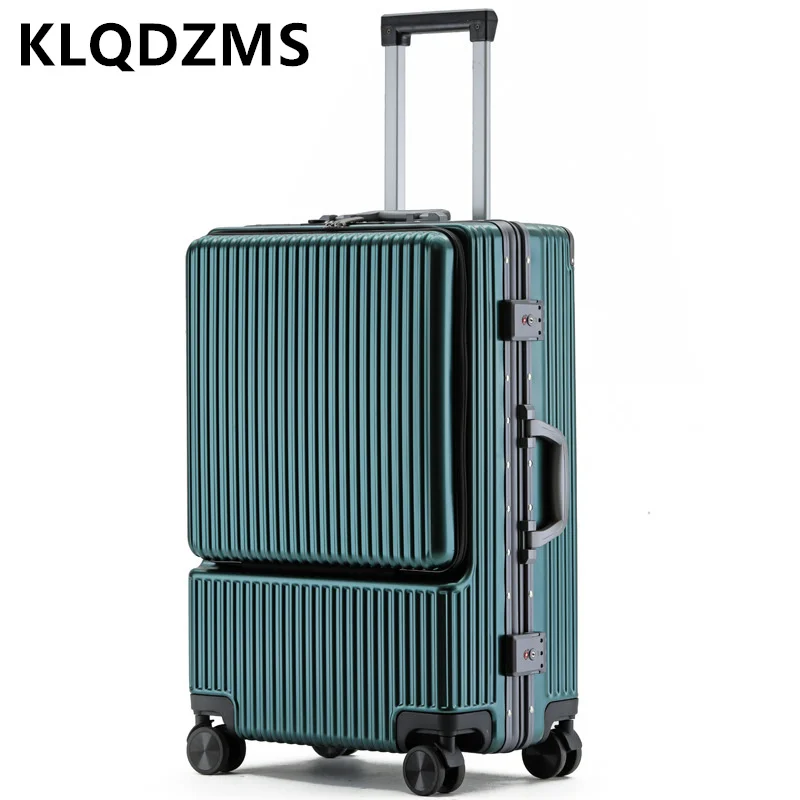 KLQDZMS-Valise à roulettes avec cadre en aluminium pour homme, ouverture frontale, étui d'embarquement pour ordinateur portable, chargement USB, bagages 24 ", 28", 20"