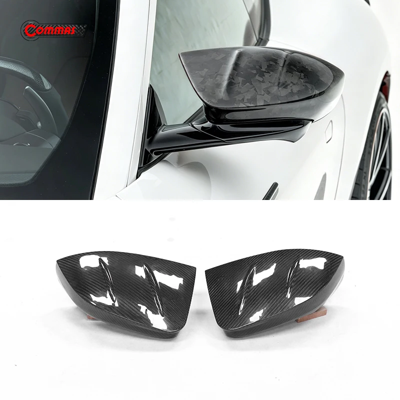 2Pcs MSY Style Dry Carbon Fiber Rearview Mirror Cover For Ferrari Roma Door Side Mirror Housing Cap Exterior Replacement Parts